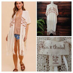 NWT Hem & Thread S/M Cardigan Poncho Sweater Aztec Tassel Fringe Boho Hippie